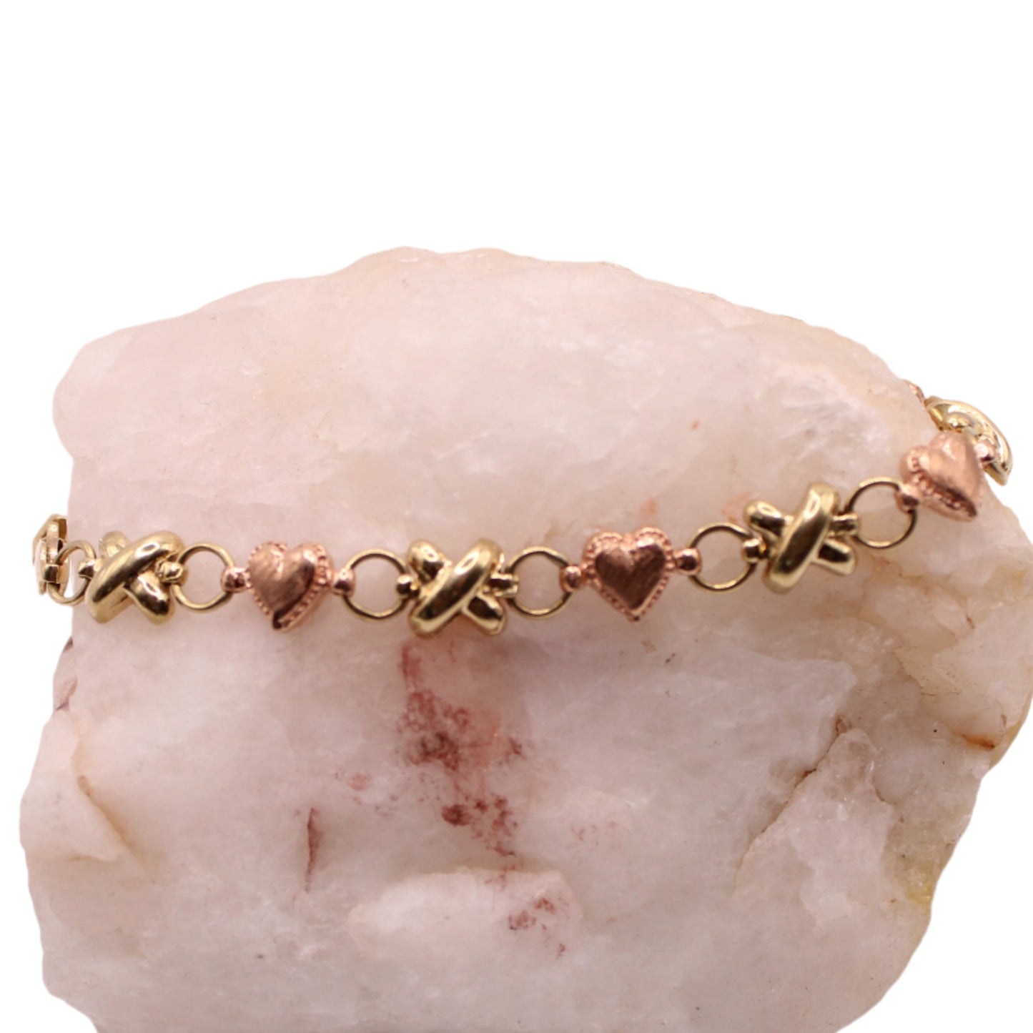 10kt Two Tone Yellow Rose Gold Hugs & Kisses Love Bracelet 6.75"