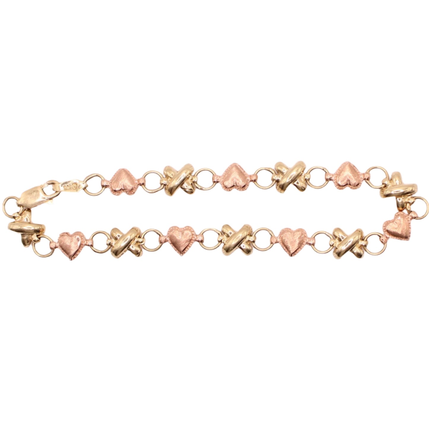 10kt Two Tone Yellow Rose Gold Hugs & Kisses Love Bracelet 6.75"