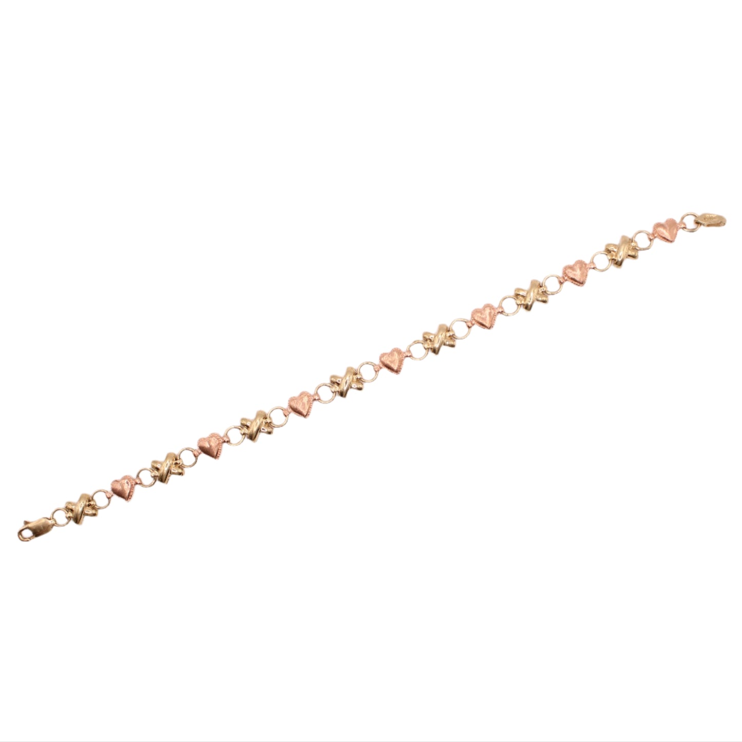 10kt Two Tone Yellow Rose Gold Hugs & Kisses Love Bracelet 6.75"