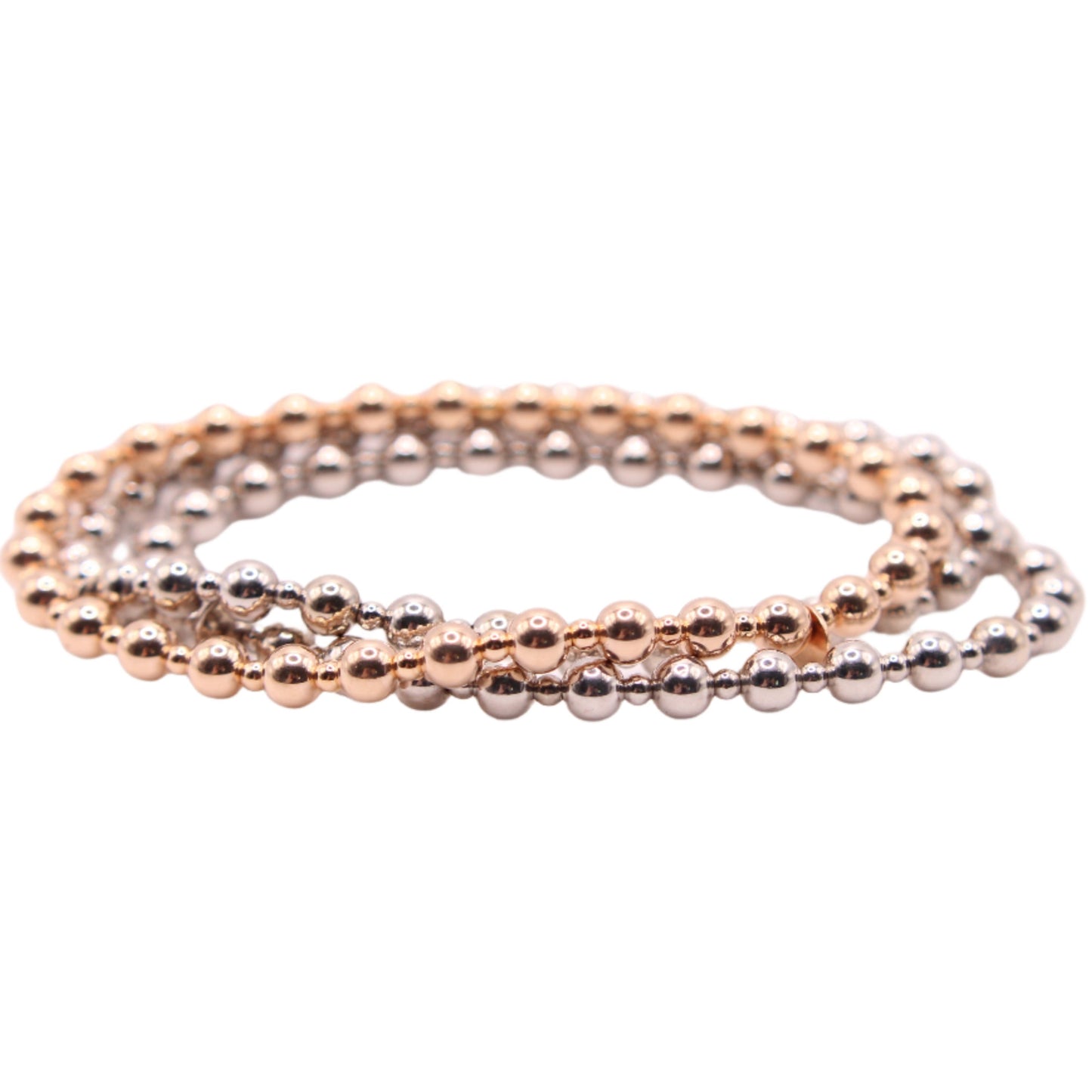 *SOLD* Ralph Lauren 14kt Rose & White Gold Bead Stretch Bracelet 3 Set