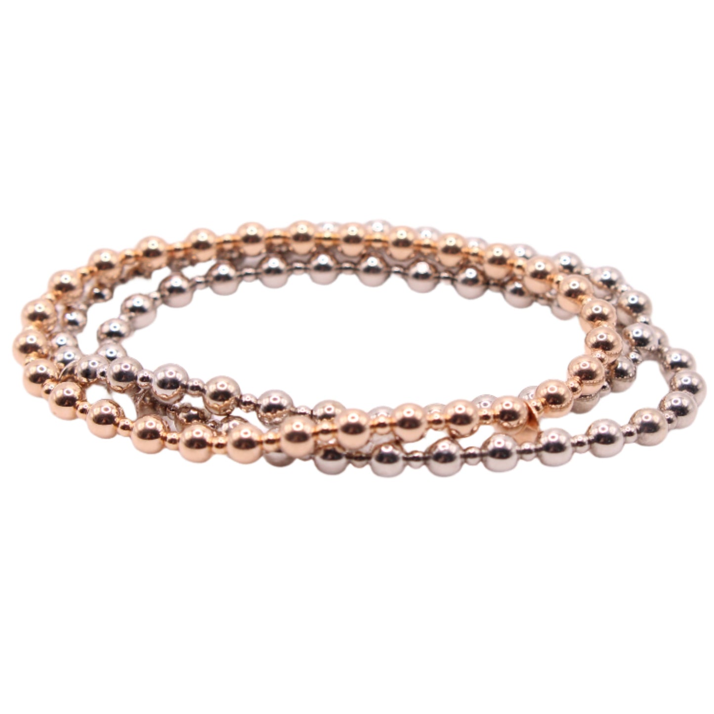 *SOLD* Ralph Lauren 14kt Rose & White Gold Bead Stretch Bracelet 3 Set