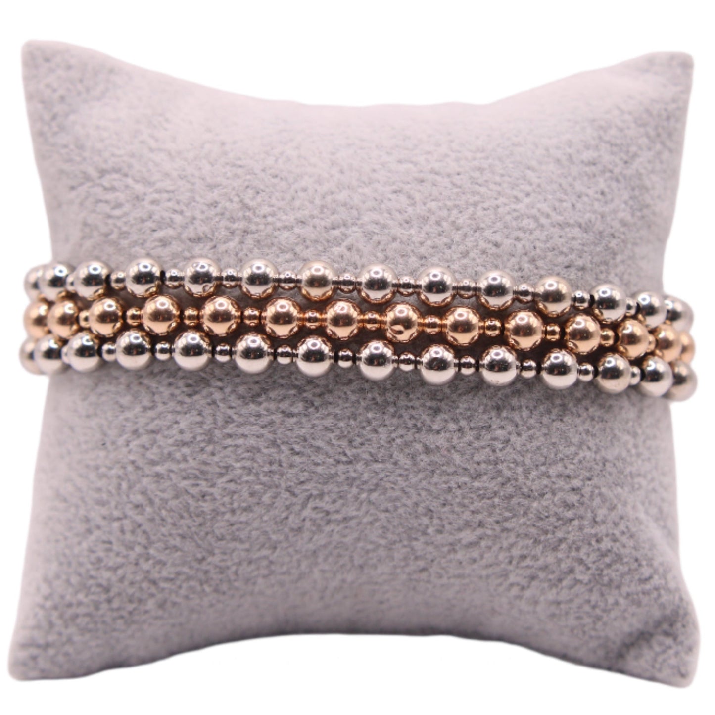 *SOLD* Ralph Lauren 14kt Rose & White Gold Bead Stretch Bracelet 3 Set