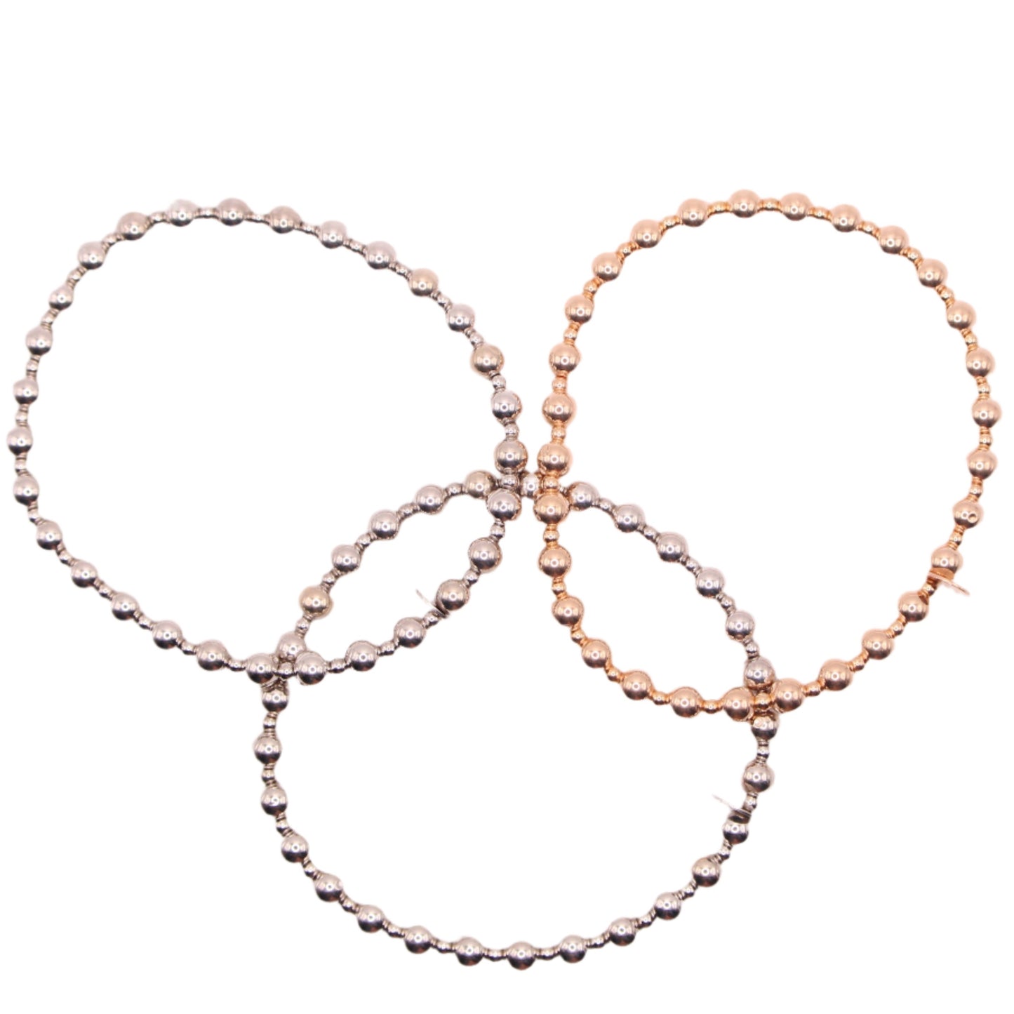 *SOLD* Ralph Lauren 14kt Rose & White Gold Bead Stretch Bracelet 3 Set