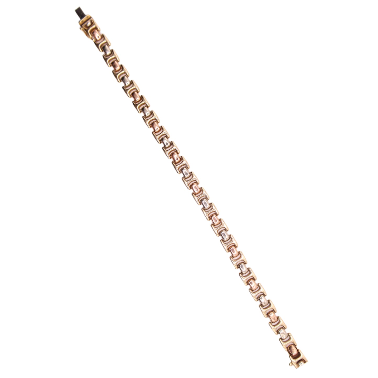 14kt Mexico Tri Gold Yellow White Rose Gold Puffed Chain Link Bracelet