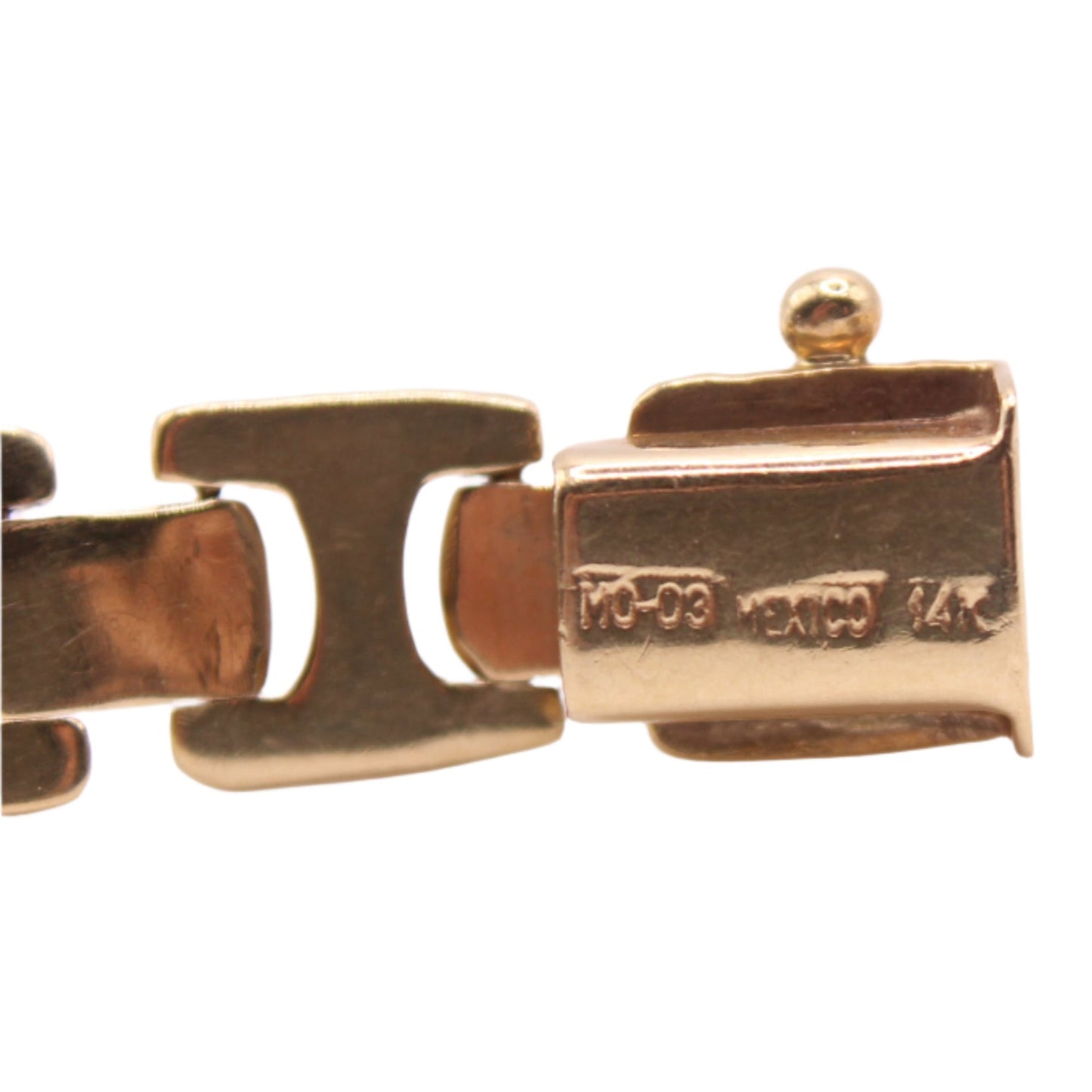 14kt Mexico Tri Gold Yellow White Rose Gold Puffed Chain Link Bracelet