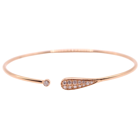 18kt Rose Gold Diamond Open Dainty Pave Slip On Italian Cuff Bracelet