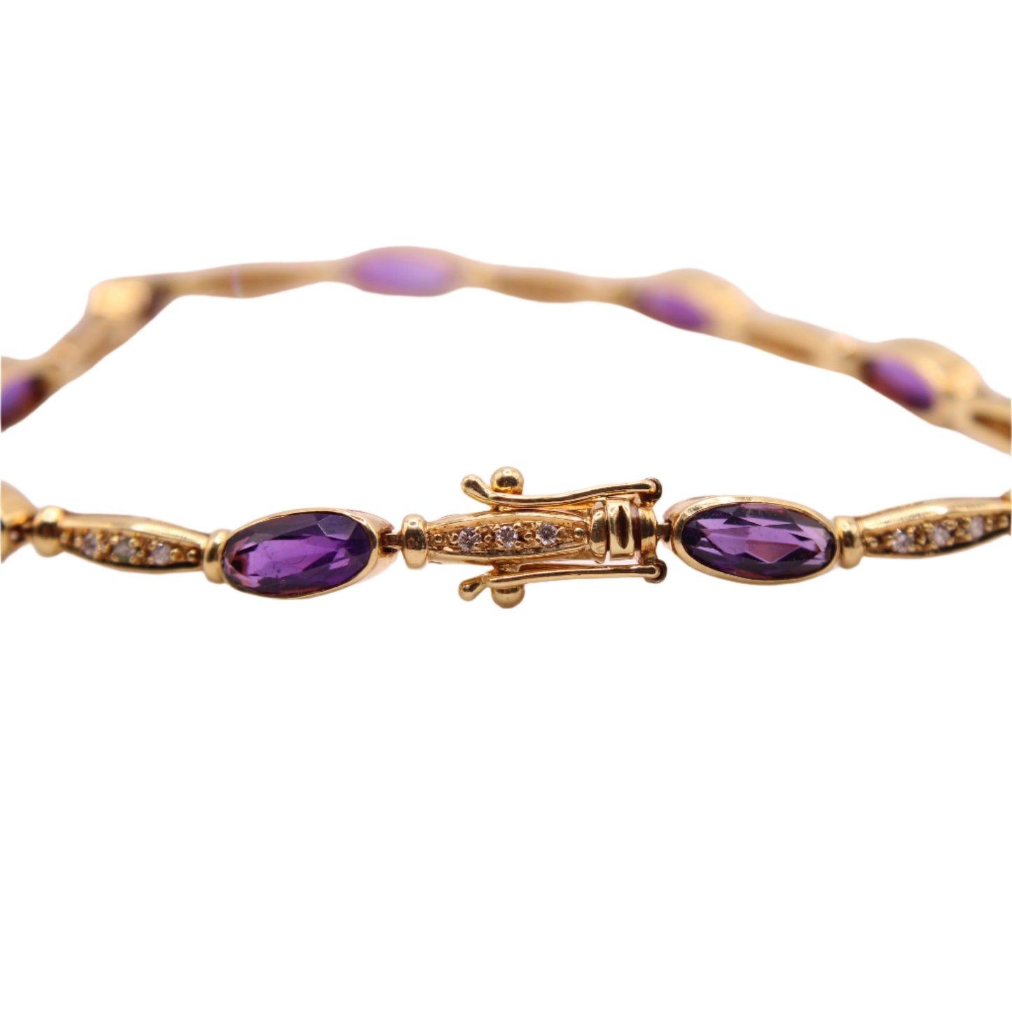 18kt Yellow Gold Diamond Oval Amethyst Tennis Chain Link Bracelet 7.25"