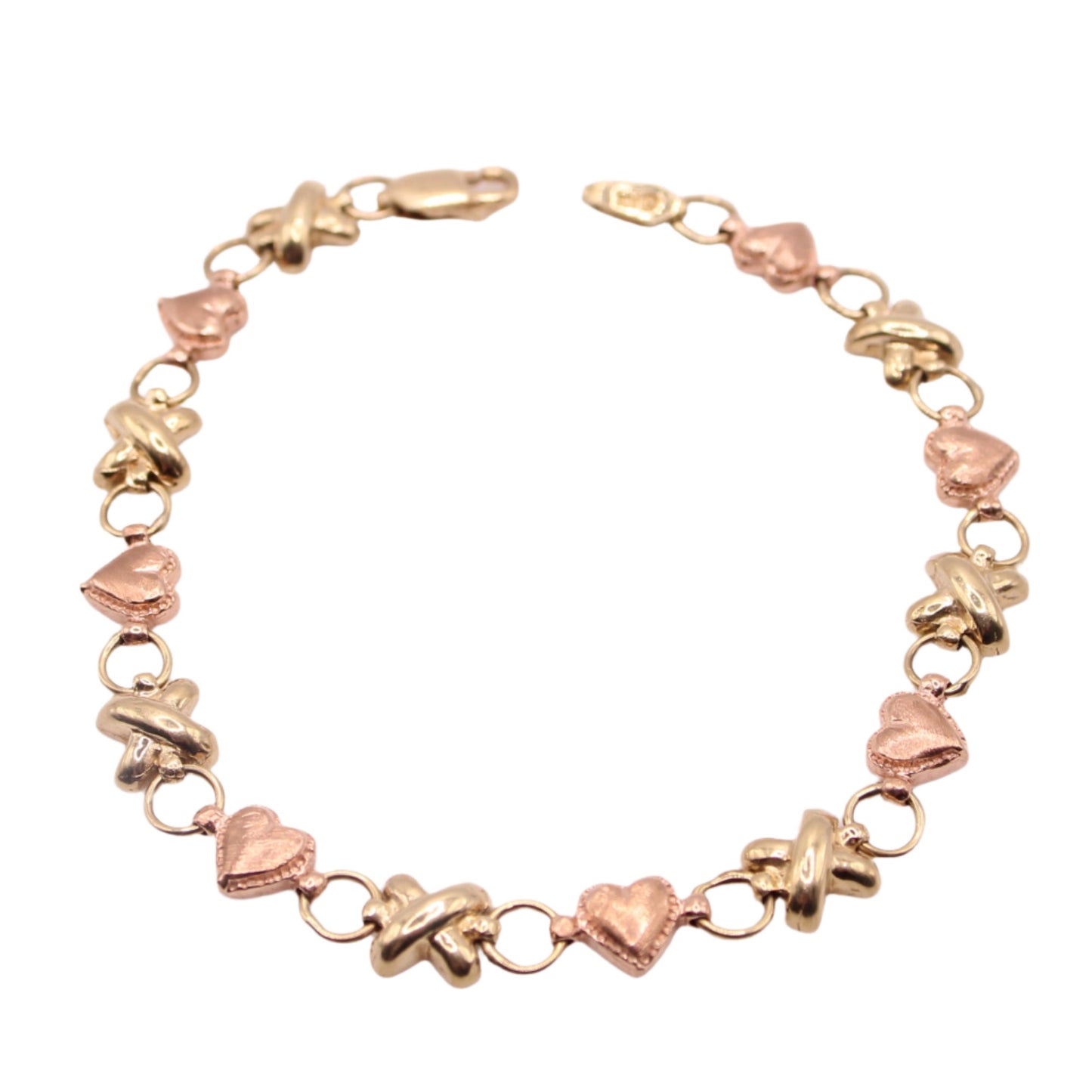 10kt Two Tone Yellow Rose Gold Hugs & Kisses Love Bracelet 6.75"