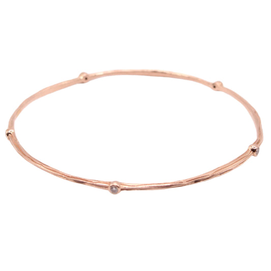 *SOLD* 14kt Rose Gold Diamond 0.25CT Organic Wood Texture Bangle Bracelet 8"
