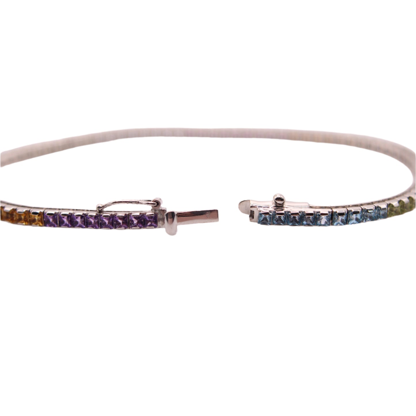 10kt White Gold Rainbow Multi Color Sapphire Tennis Bracelet 7.25"