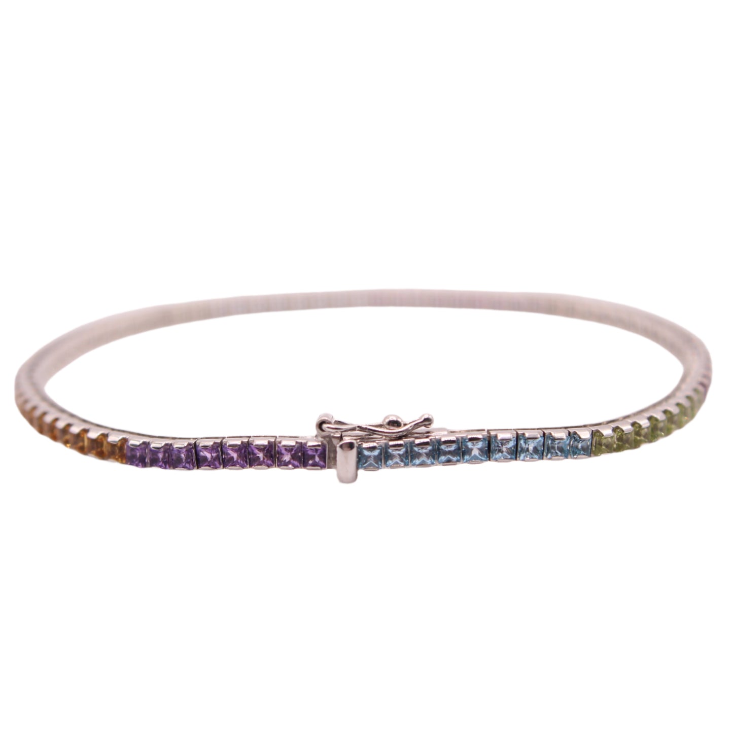 10kt White Gold Rainbow Multi Color Sapphire Tennis Bracelet 7.25"