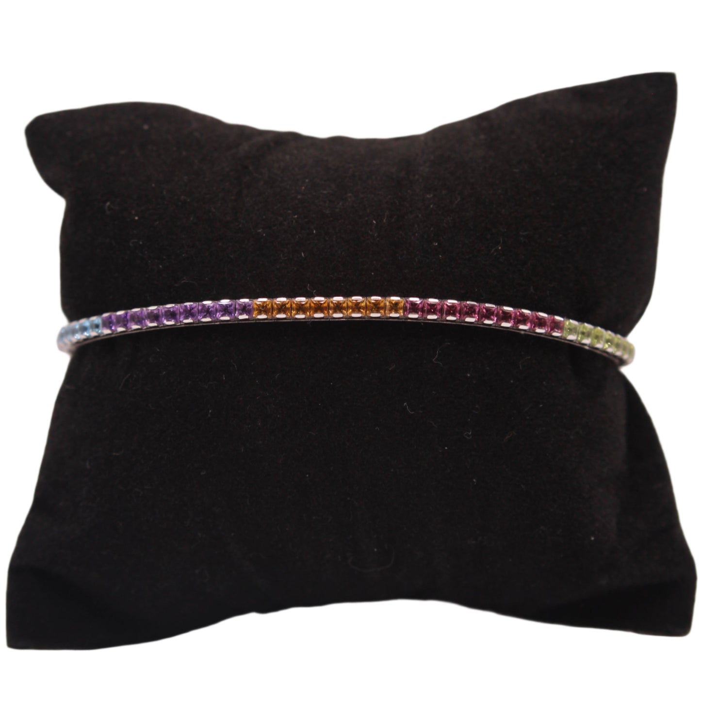 10kt White Gold Rainbow Multi Color Sapphire Tennis Bracelet 7.25"