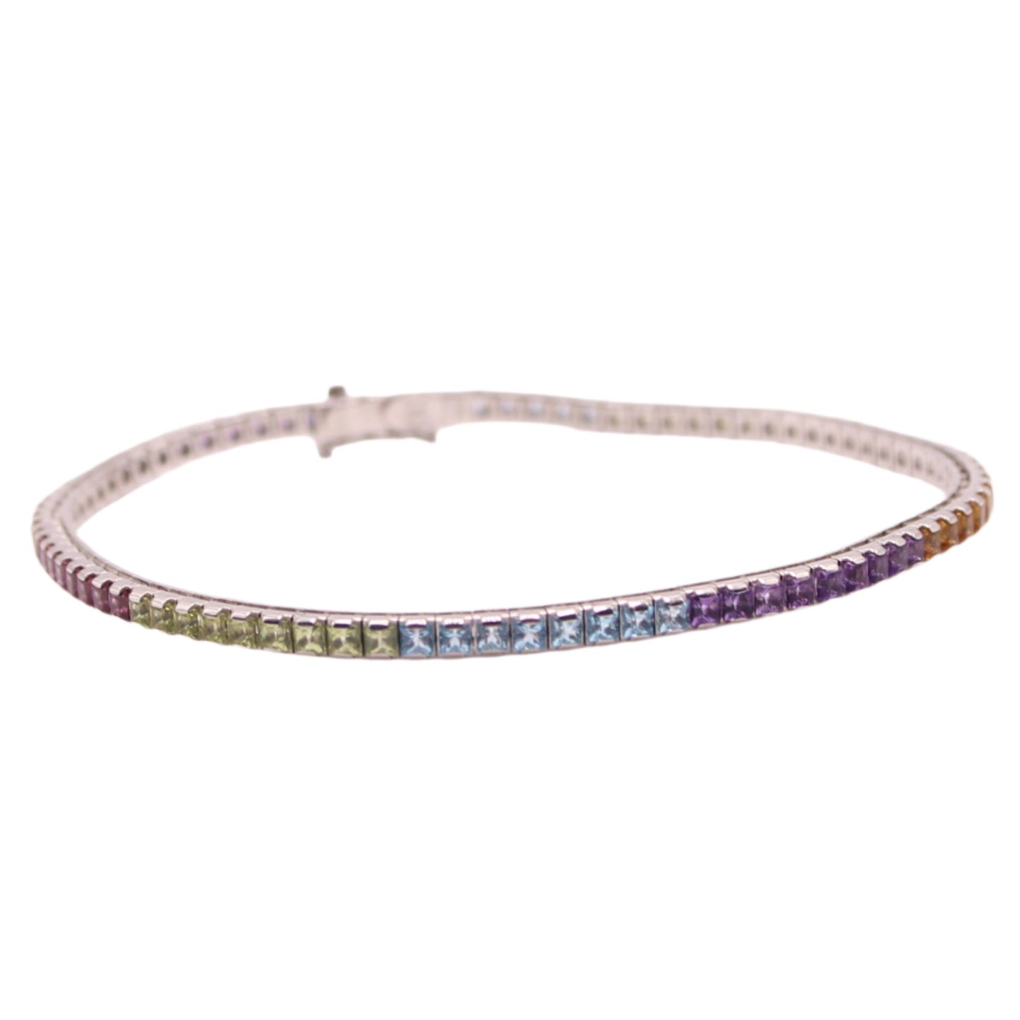 10kt White Gold Rainbow Multi Color Sapphire Tennis Bracelet 7.25"