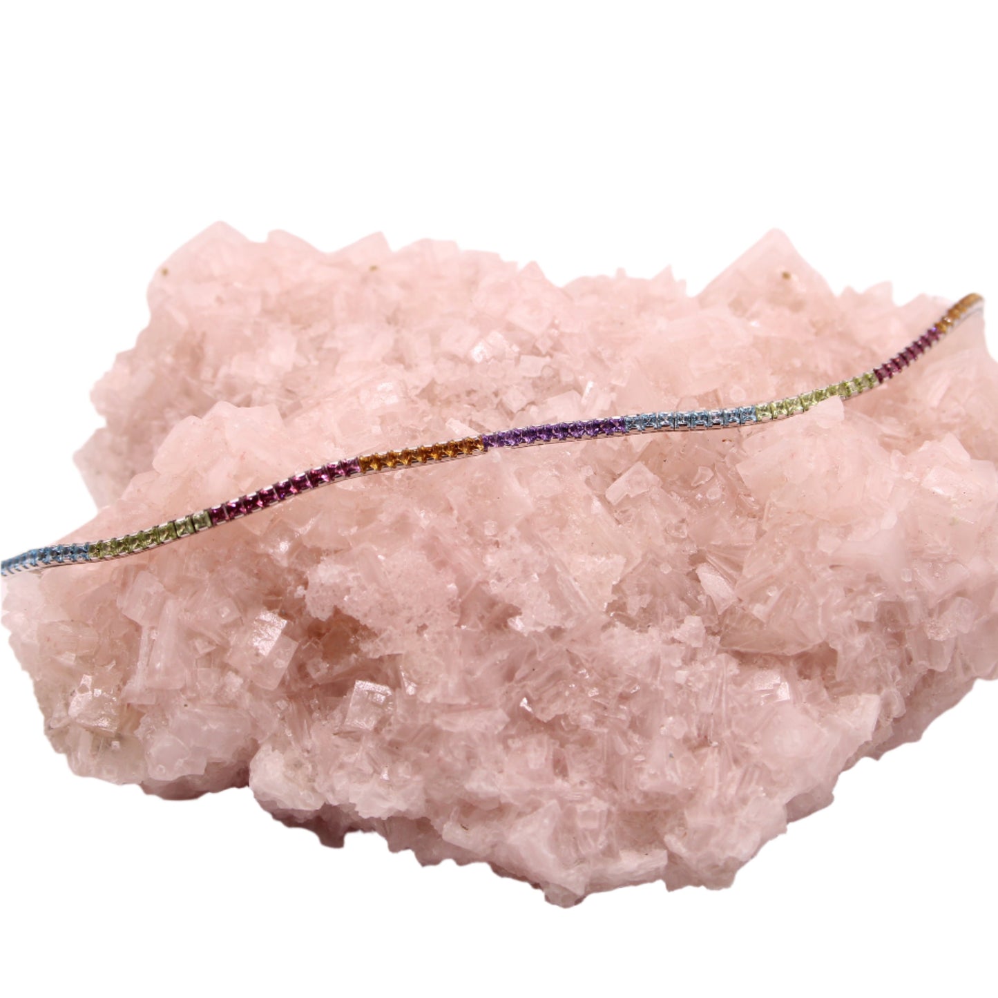 10kt White Gold Rainbow Multi Color Sapphire Tennis Bracelet 7.25"