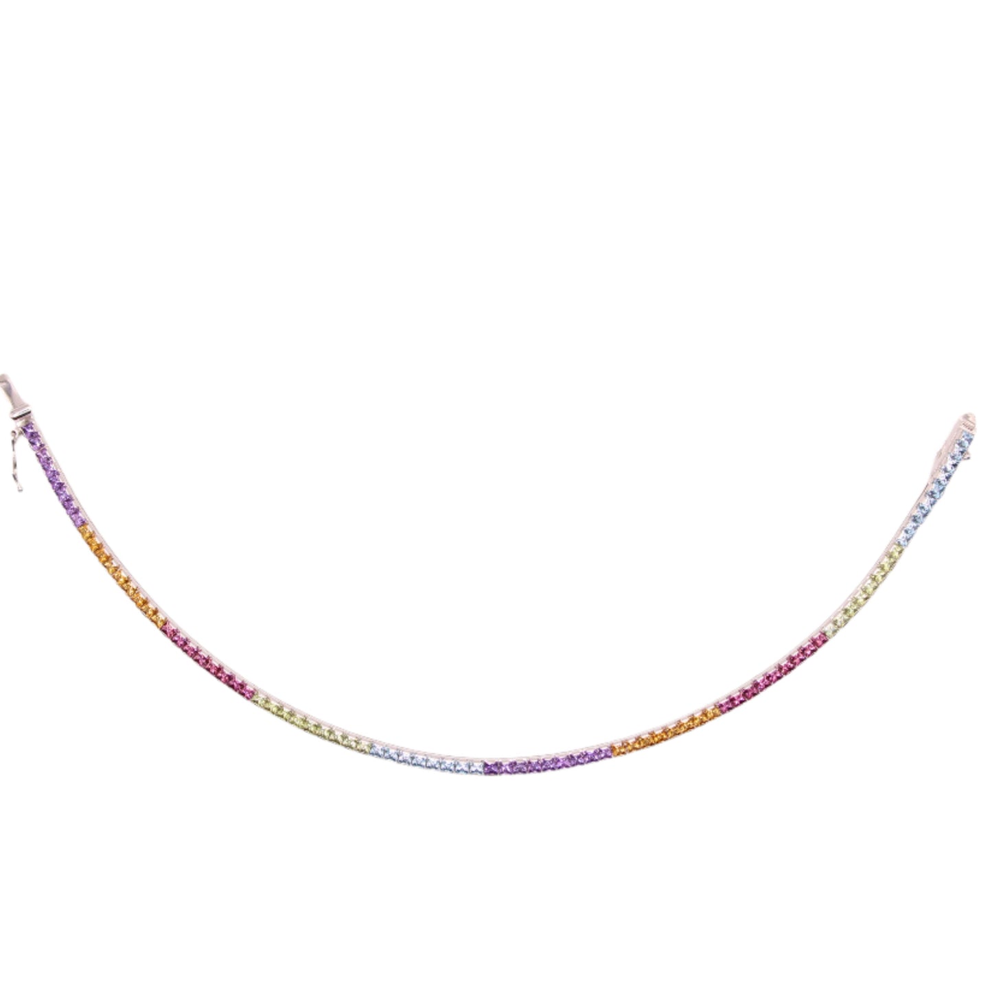 10kt White Gold Rainbow Multi Color Sapphire Tennis Bracelet 7.25"