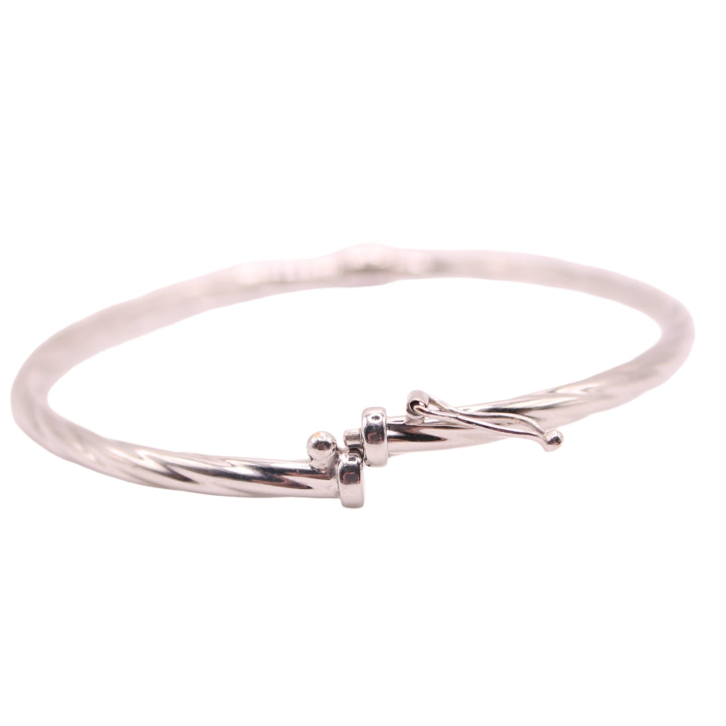 *SOLD* Milros 14k White Gold Twist Cable 3mm Hinged Bangle Bracelet 7"