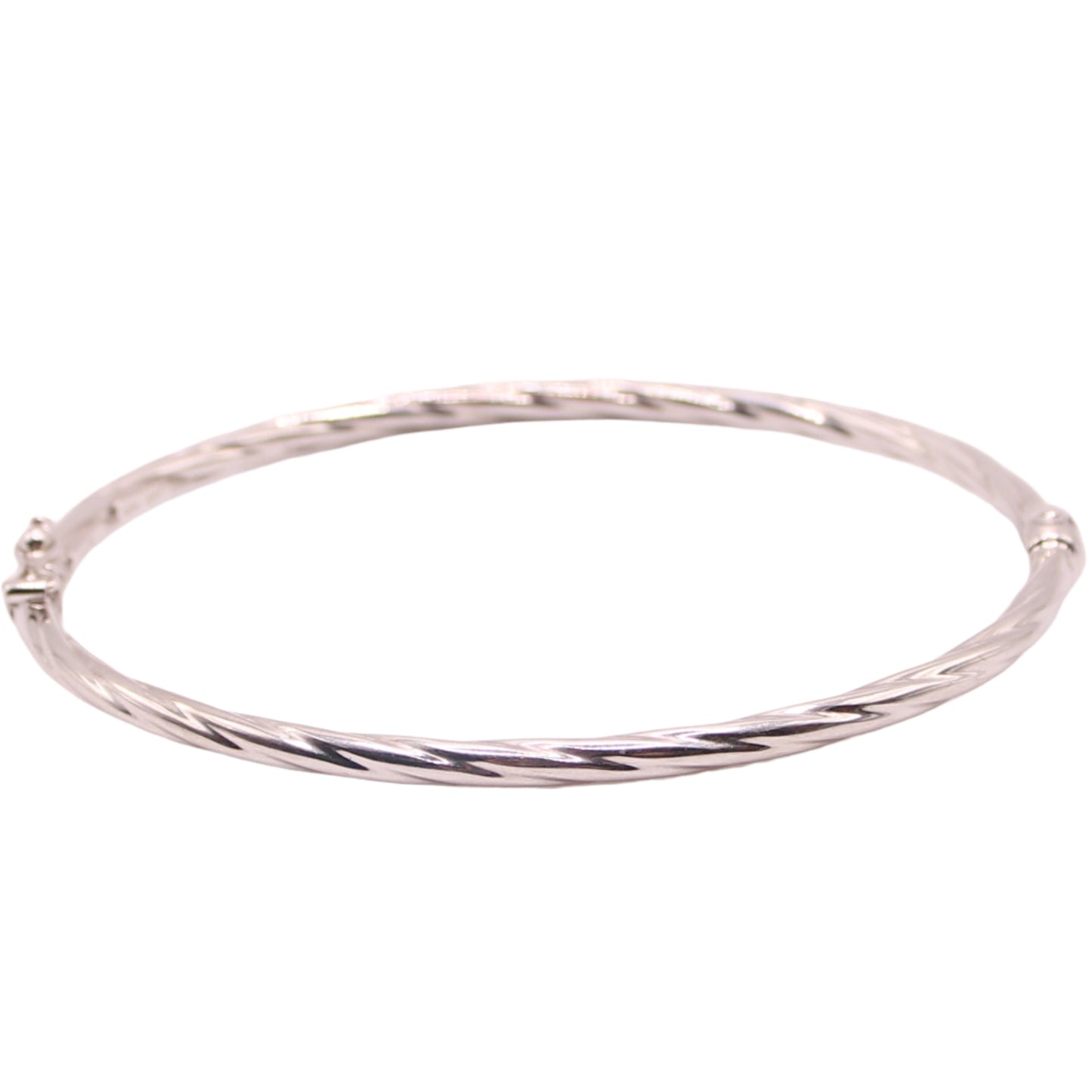 *SOLD* Milros 14k White Gold Twist Cable 3mm Hinged Bangle Bracelet 7"
