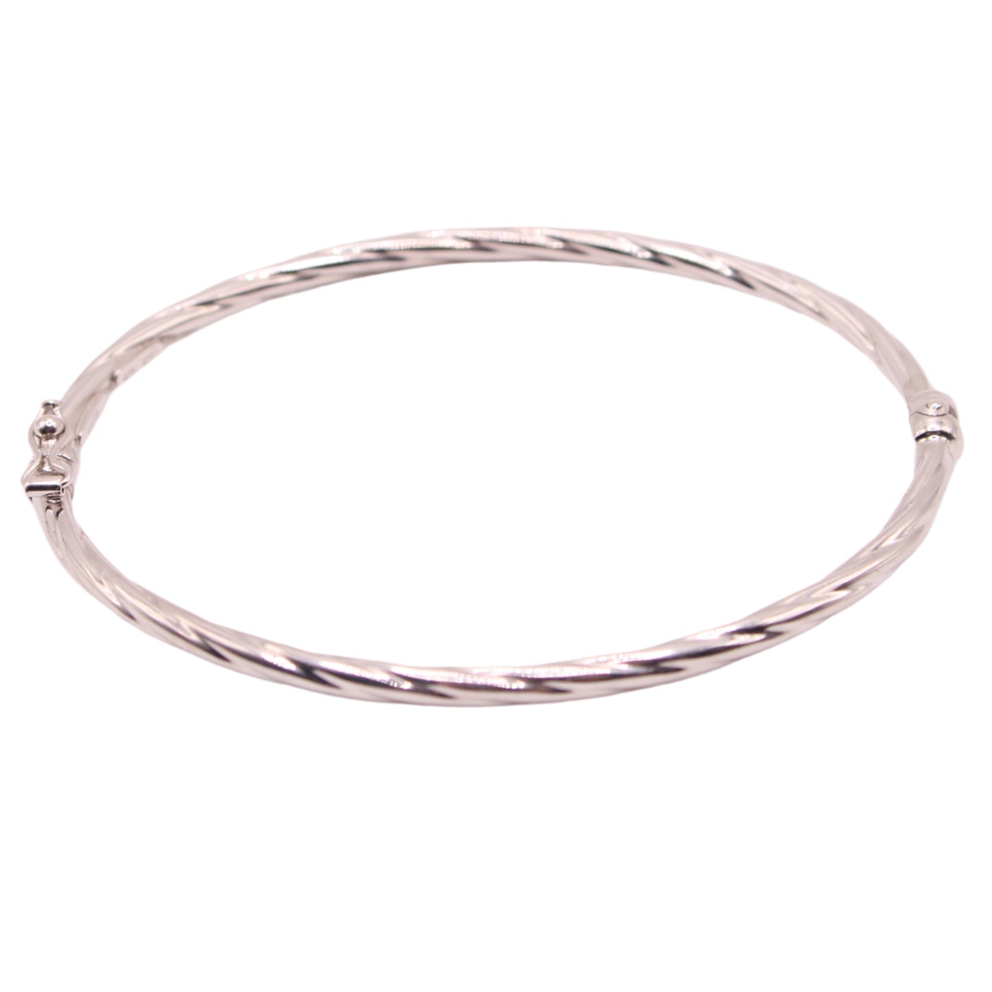*SOLD* Milros 14k White Gold Twist Cable 3mm Hinged Bangle Bracelet 7"