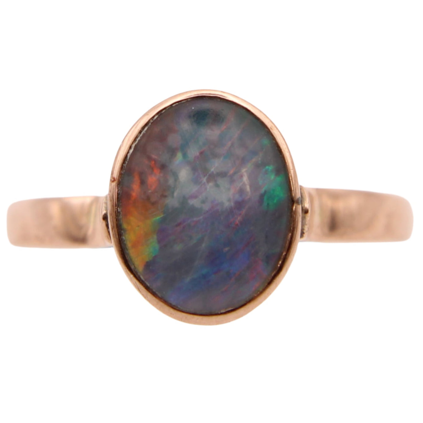 Vintage 10kt Rose Gold Blue Flash Fire Opal Doublet Ring
