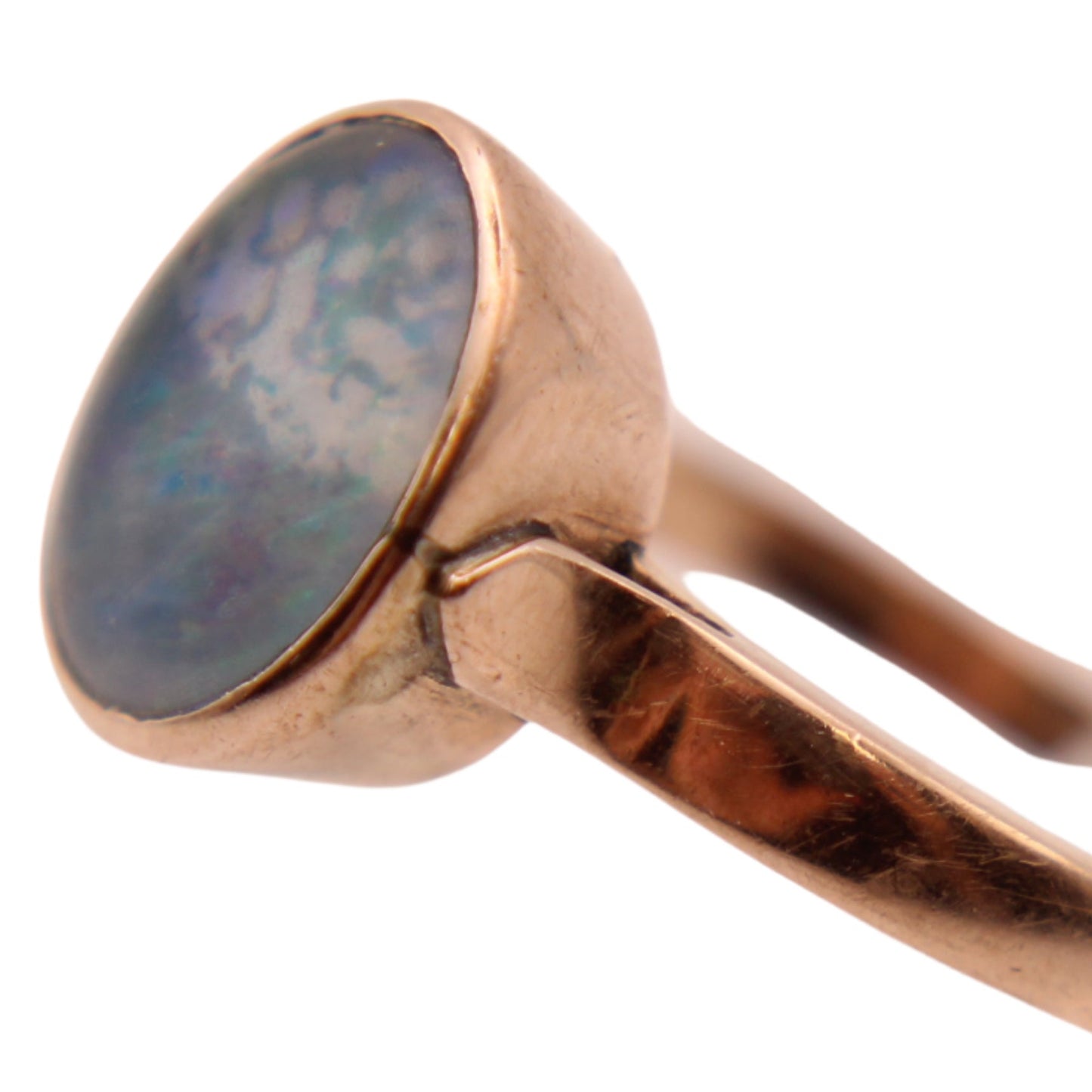 Vintage 10kt Rose Gold Blue Flash Fire Opal Doublet Ring