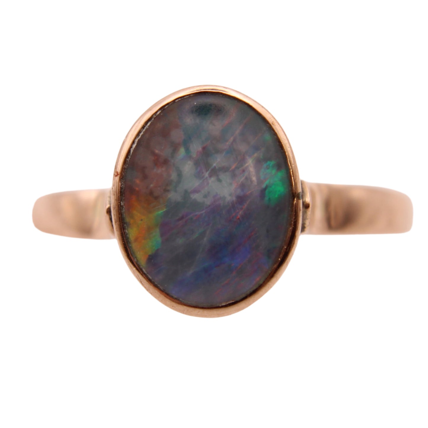 Vintage 10kt Rose Gold Blue Flash Fire Opal Doublet Ring
