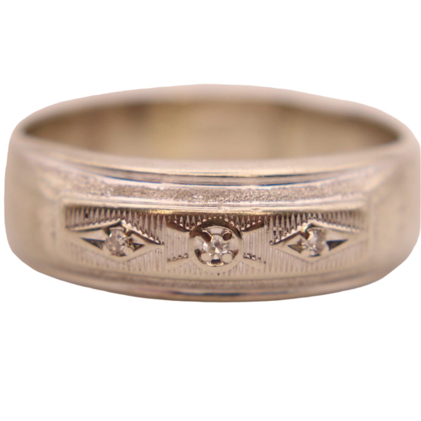 Antique 14kt White Gold Diamond Art Deco Wedding Engagement Band Ring