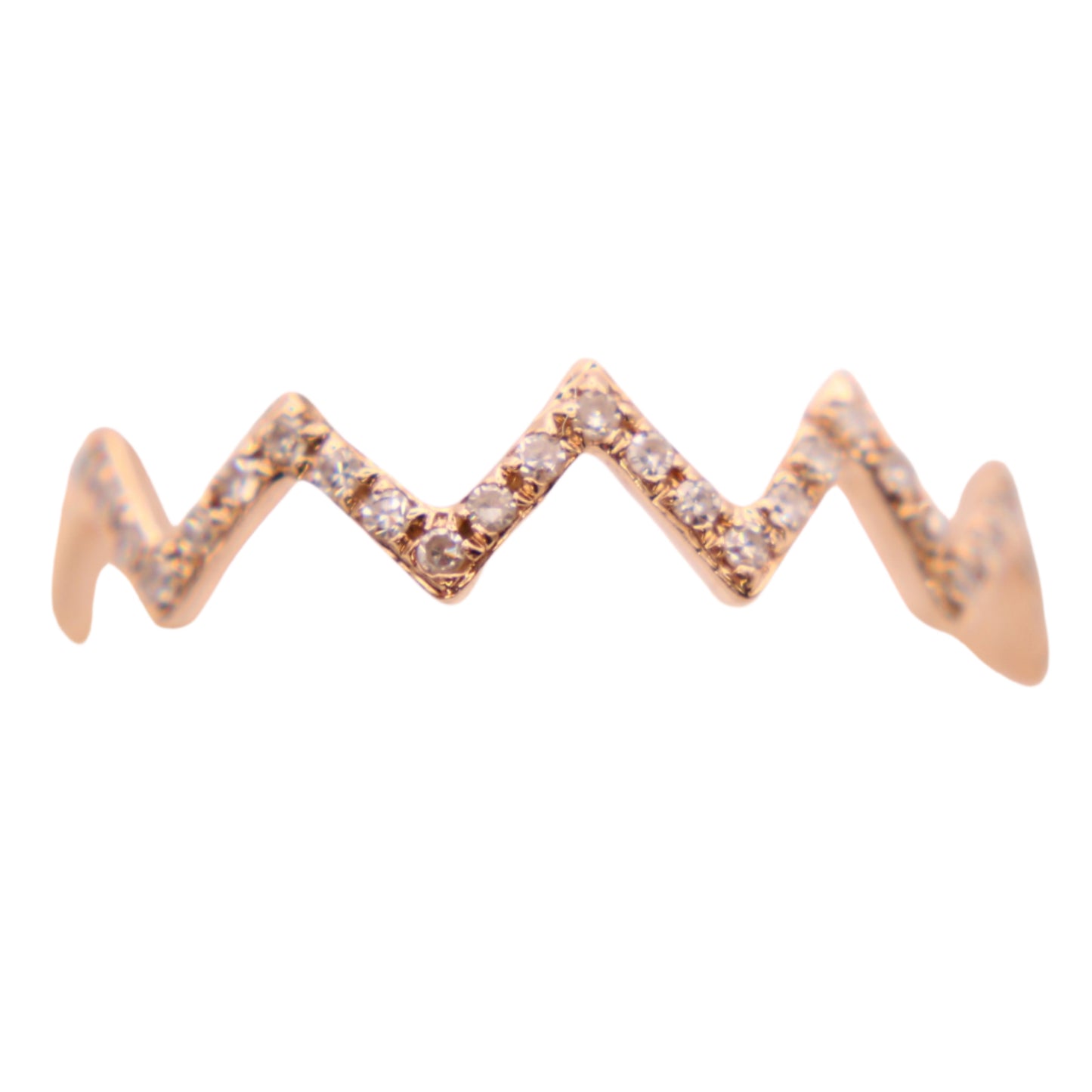 14kt Rose Gold Pave Diamond Half Eternity Zig Zag Dainty Stacker Ring