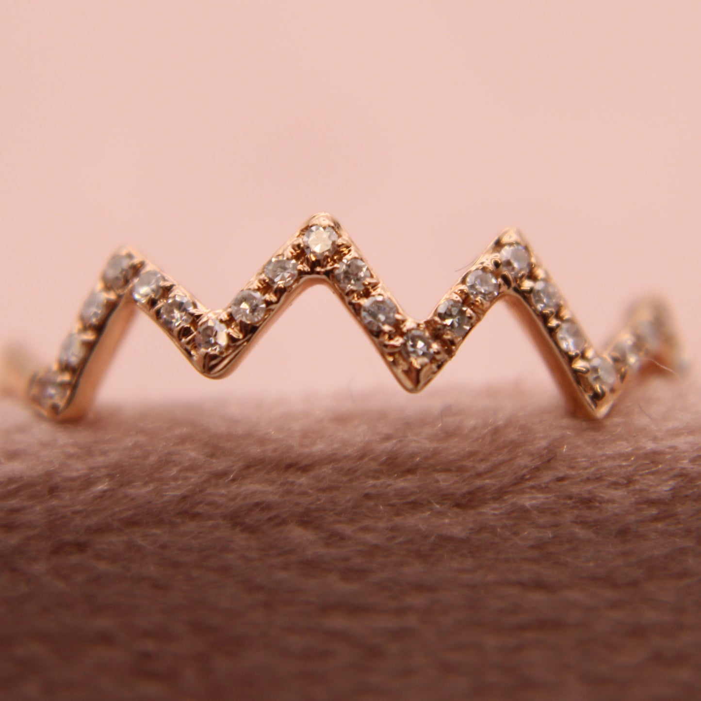 14kt Rose Gold Pave Diamond Half Eternity Zig Zag Dainty Stacker Ring