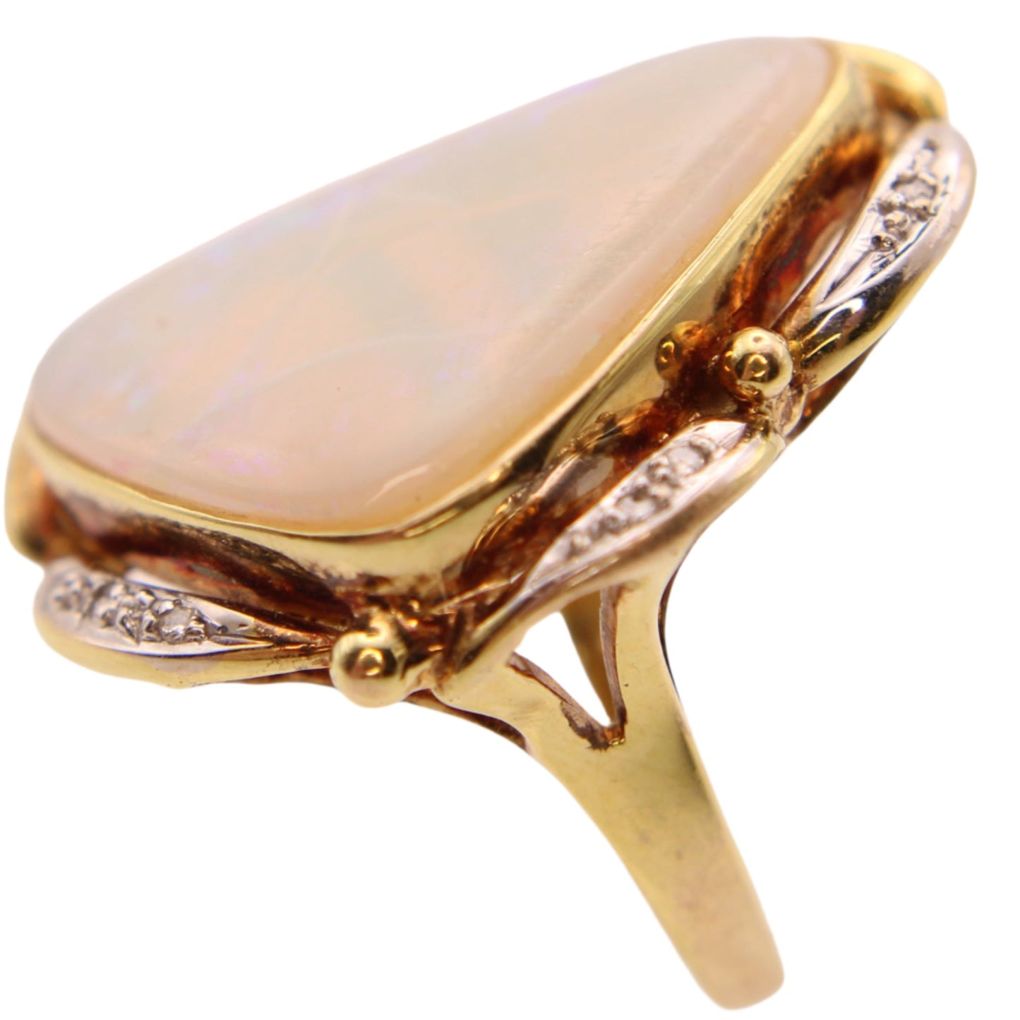 *SOLD* Vintage 14kt Yellow White Gold Large Natural Australian Opal Fire Diamond Cocktail Ring