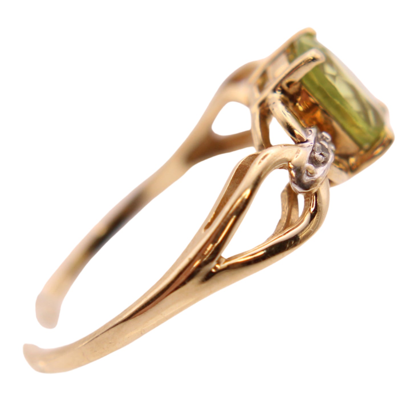 10kt Yellow Gold Peridot Oval Cut Open Chain Ring