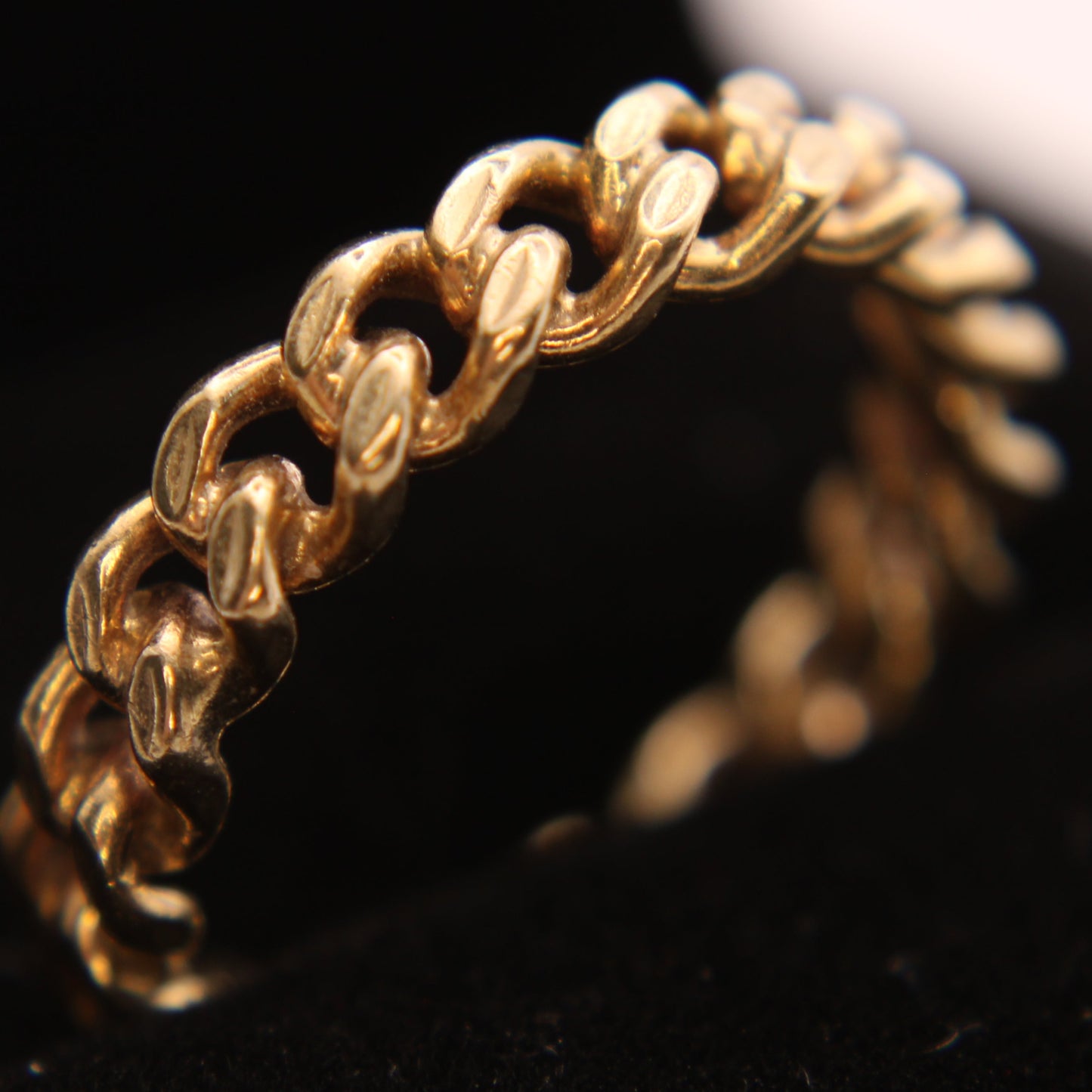 9kt Yellow Gold Chain Miami Cuban Curb Link Eternity Band Ring