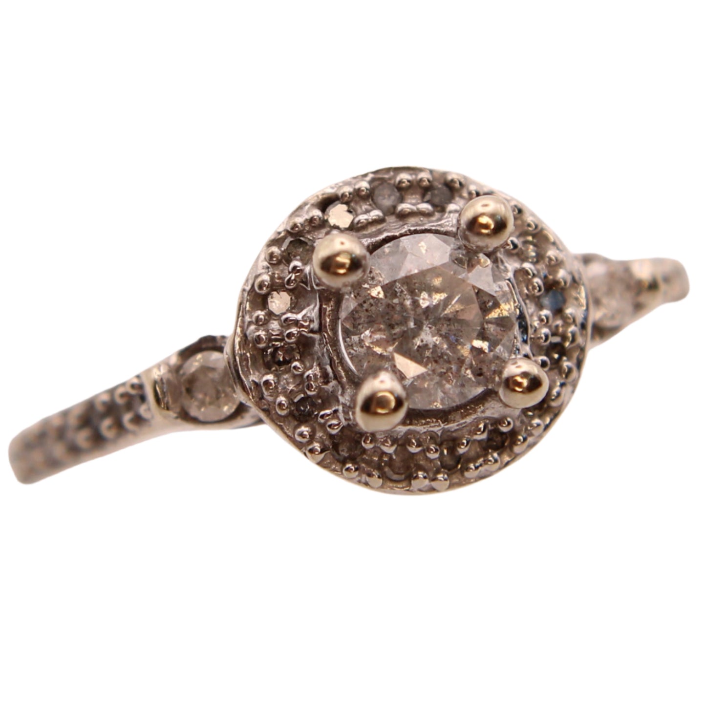 Antique Style 14kt White Gold Diamond Halo Engagement Ring