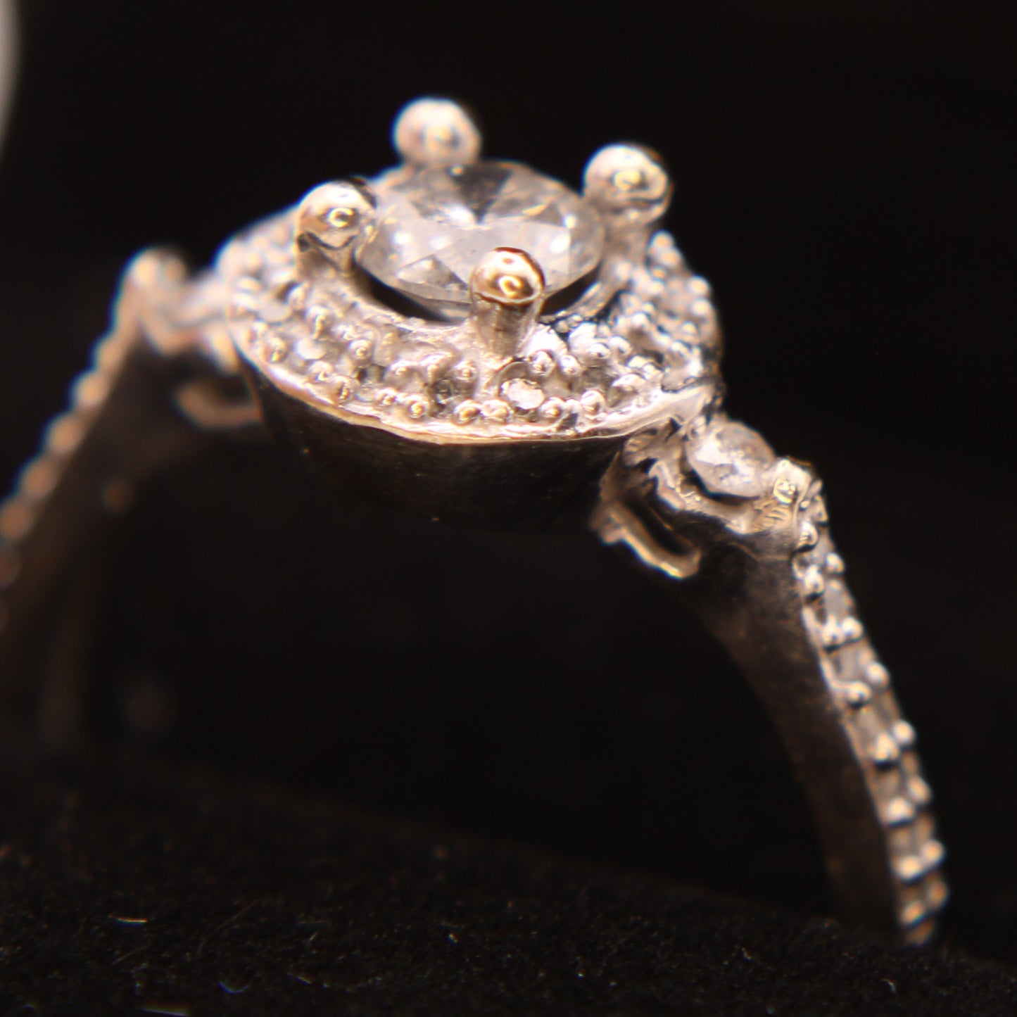 Antique Style 14kt White Gold Diamond Halo Engagement Ring