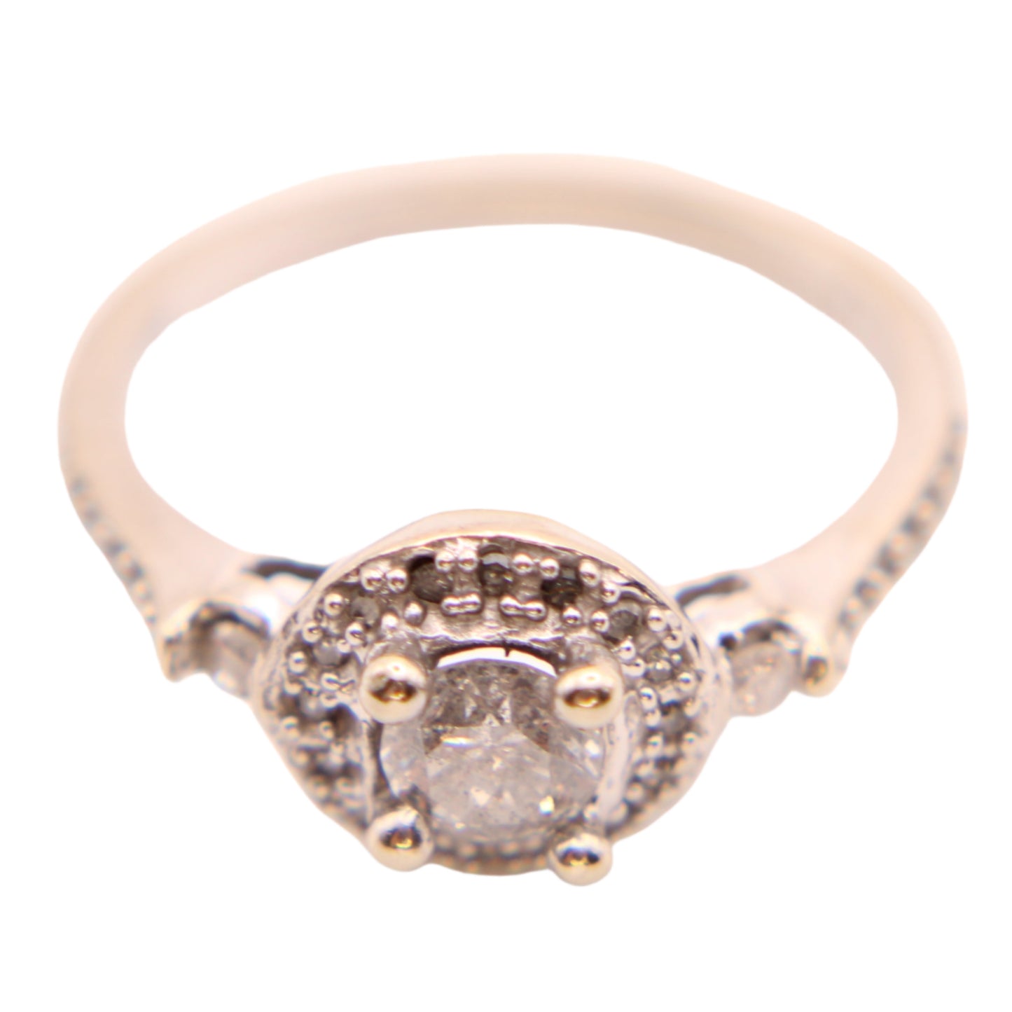 Antique Style 14kt White Gold Diamond Halo Engagement Ring