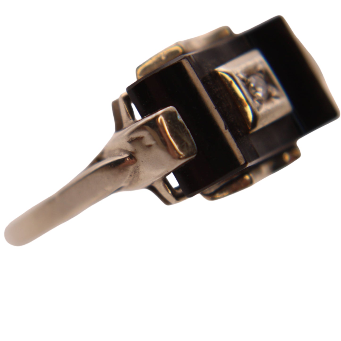 Antique 10kt White Gold Art Deco Onyx Diamond Cocktail Ring