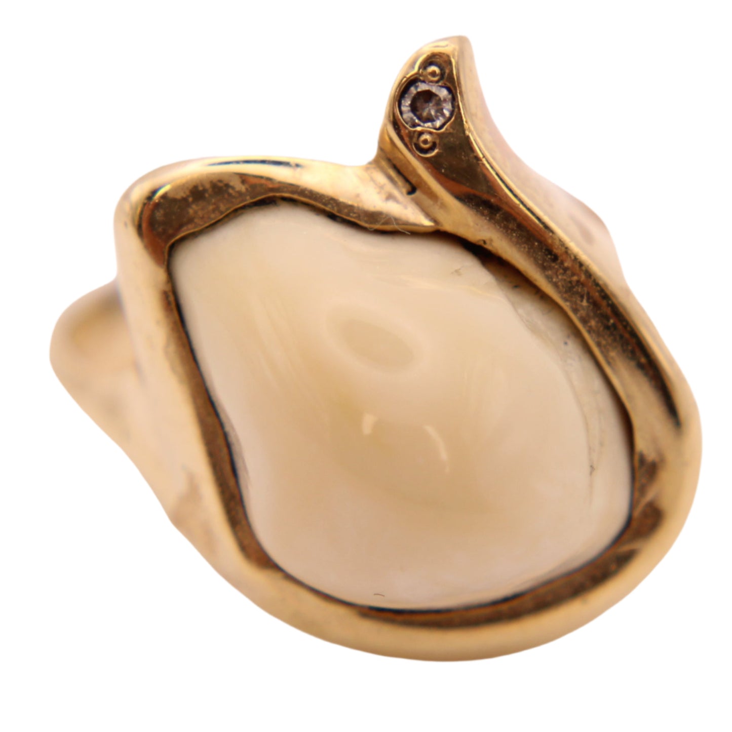 Vintage 14kt Yellow Gold Elk Ivory Diamond Cocktail Statement Hunter Ring