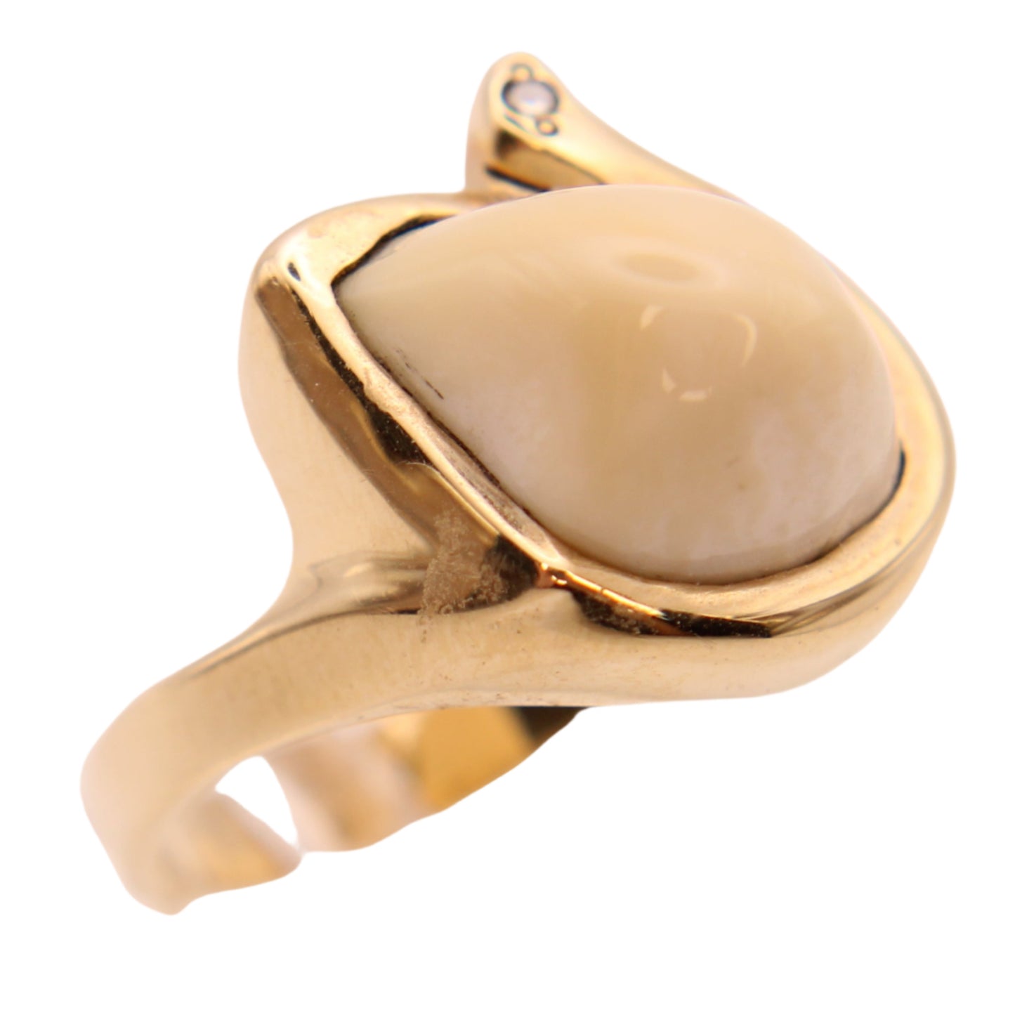 Vintage 14kt Yellow Gold Elk Ivory Diamond Cocktail Statement Hunter Ring