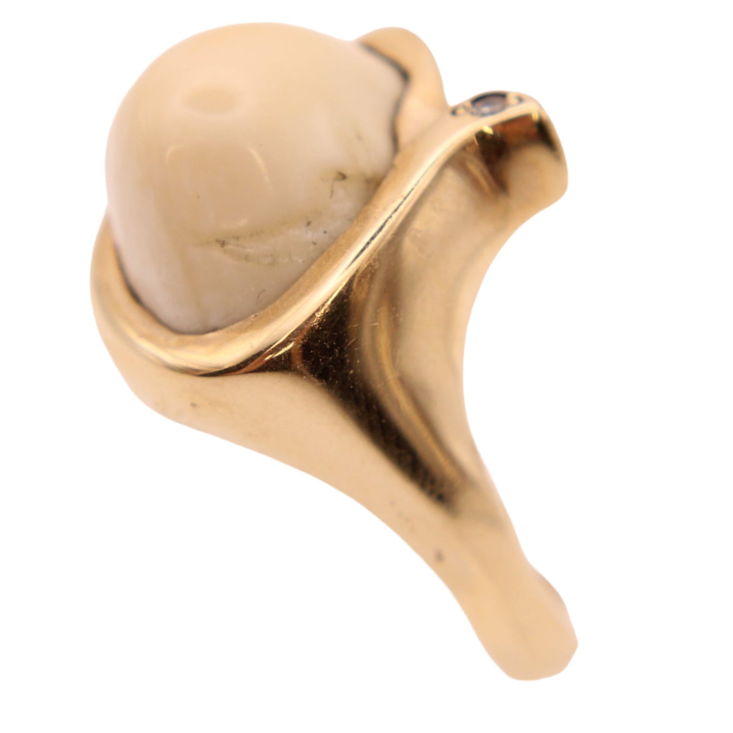 Vintage 14kt Yellow Gold Elk Ivory Diamond Cocktail Statement Hunter Ring