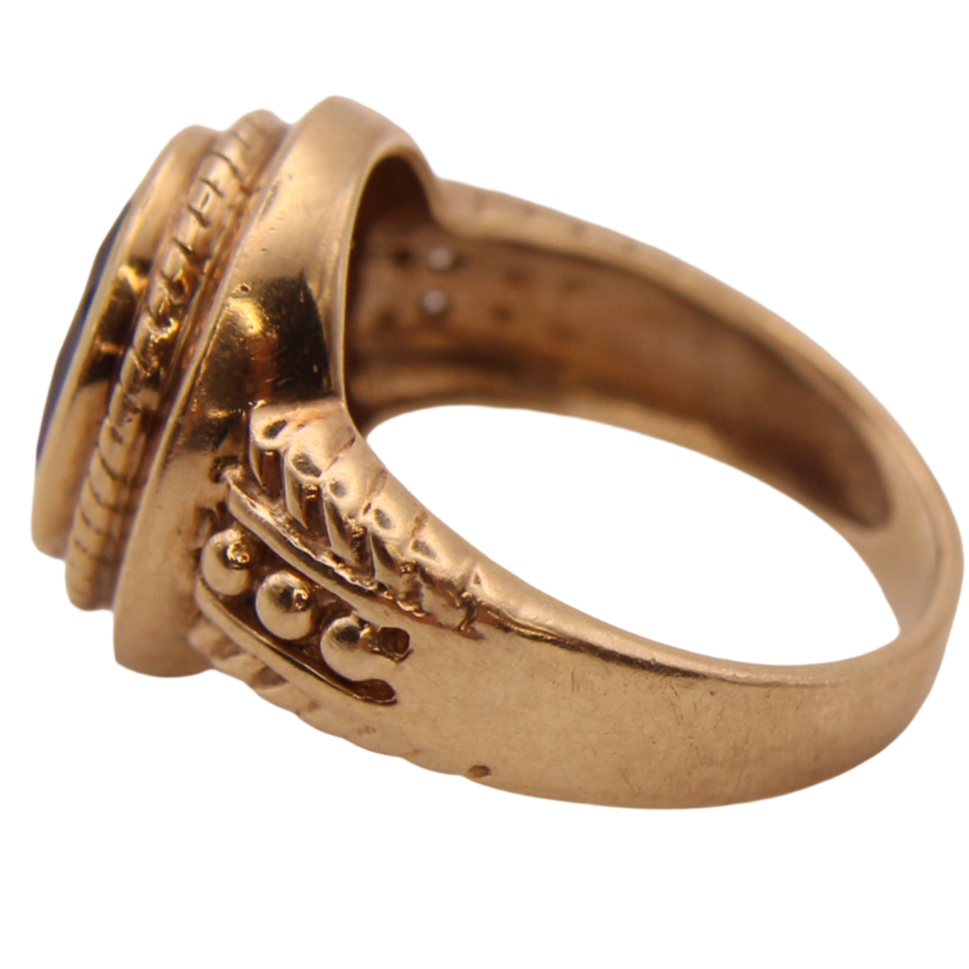 *SOLD* 9kt Yellow Gold Amethyst Bezel Bali Rope Class Ring