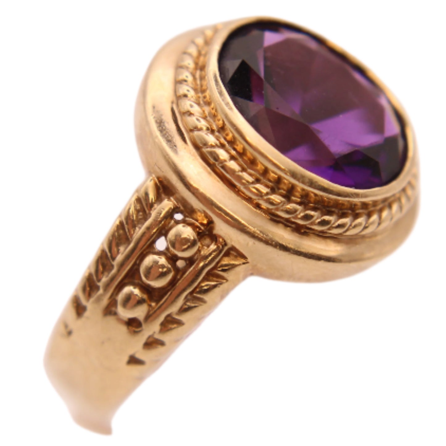*SOLD* 9kt Yellow Gold Amethyst Bezel Bali Rope Class Ring