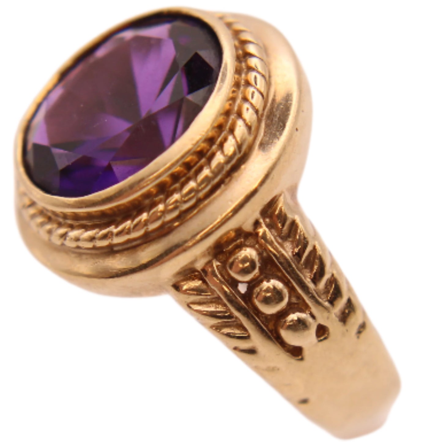 *SOLD* 9kt Yellow Gold Amethyst Bezel Bali Rope Class Ring