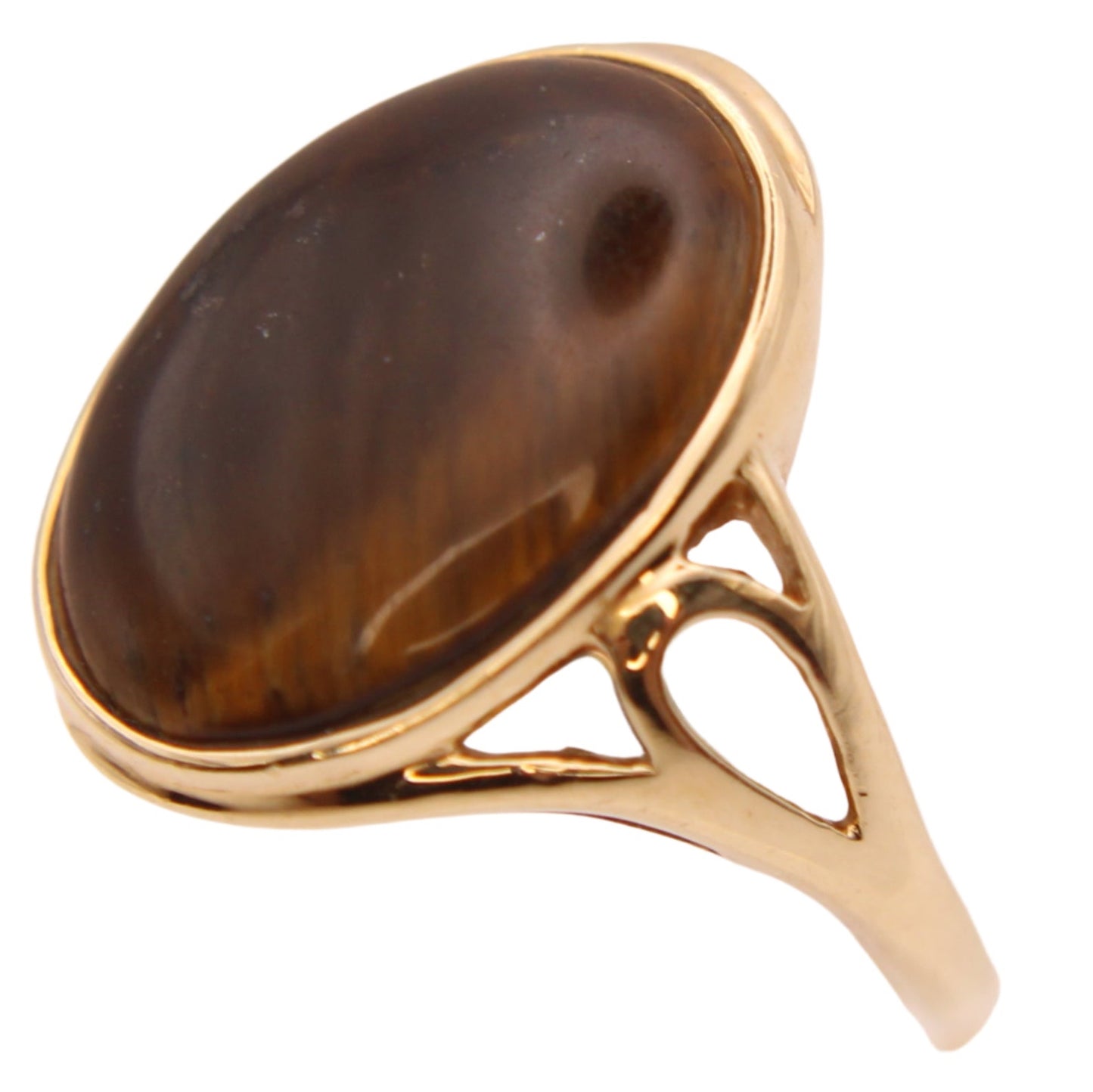 10kt Yellow Gold Tiger's Eye Cabochon Cocktail Statement Ring