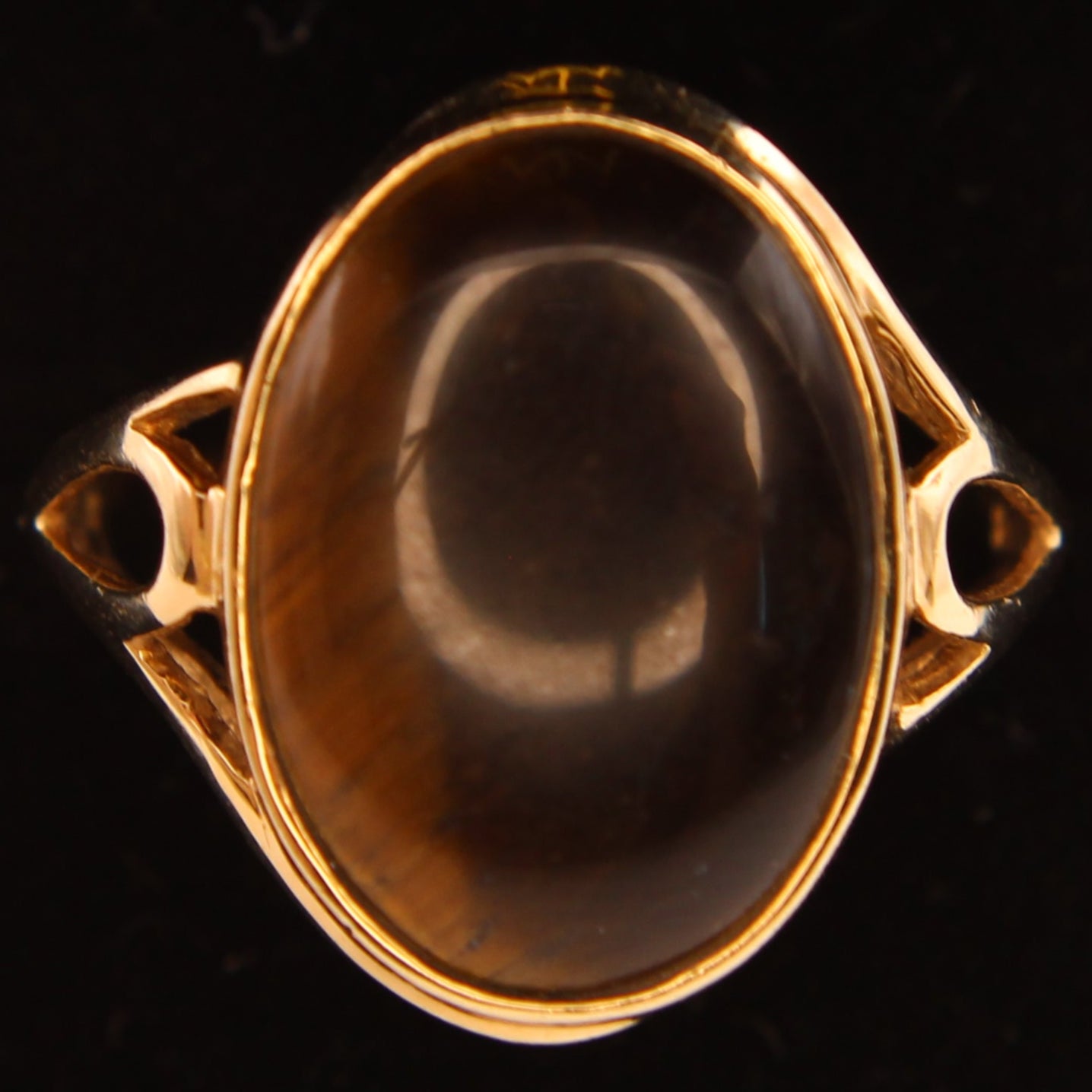 10kt Yellow Gold Tiger's Eye Cabochon Cocktail Statement Ring
