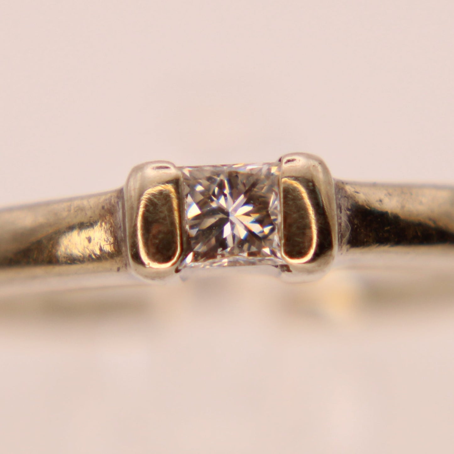 14kt White Gold Diamond Princess Square Pressure Set Stacker Band Ring