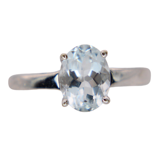 14kt White Gold Oval Aquamarine Light Blue Cocktail Solitaire Birthstone Ring