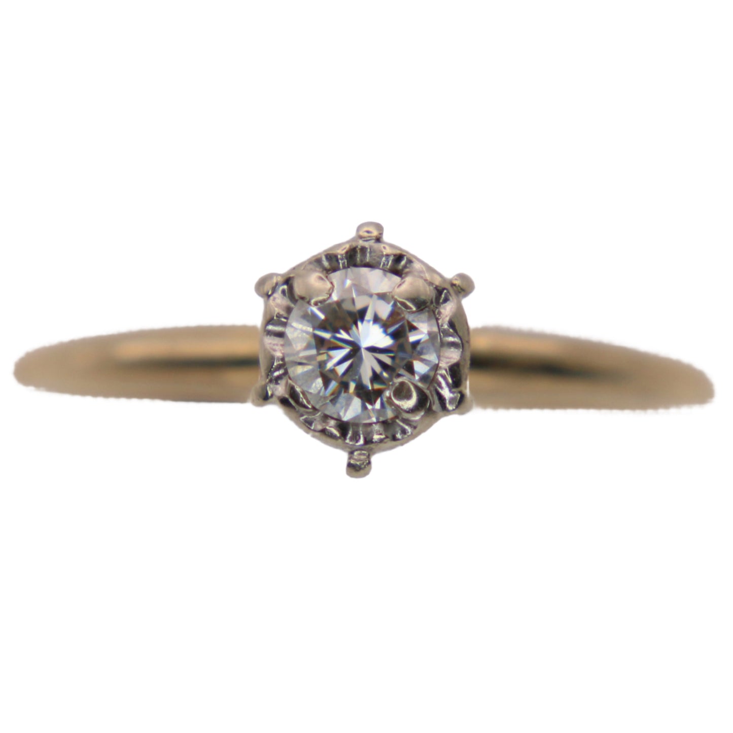 Antique 14kt Two Tone Gold Diamond 0.20 CT Solitaire High Setting Engagement Ring