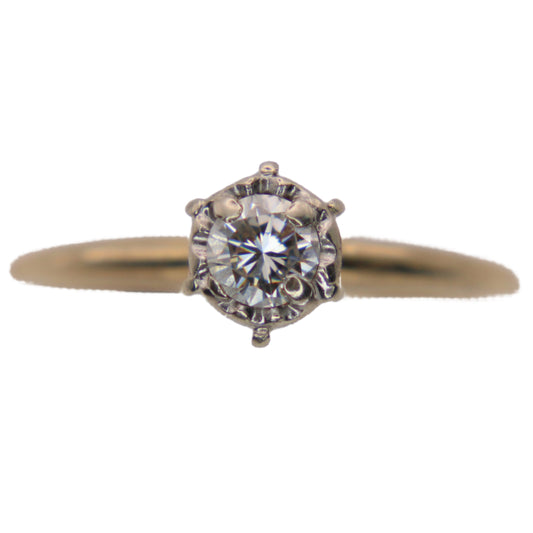 Antique 14kt Two Tone Gold Diamond 0.20 CT Solitaire High Setting Engagement Ring
