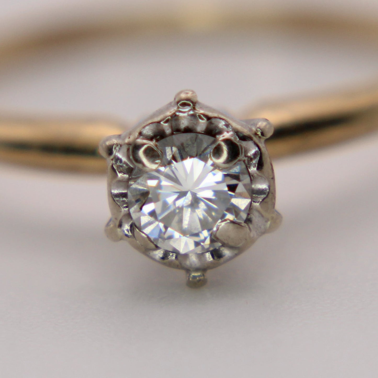 Antique 14kt Two Tone Gold Diamond 0.20 CT Solitaire High Setting Engagement Ring