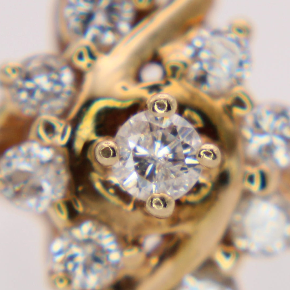 Vintage 14kt Yellow Gold Diamond Navette Cluster Cocktail Engagement Ring