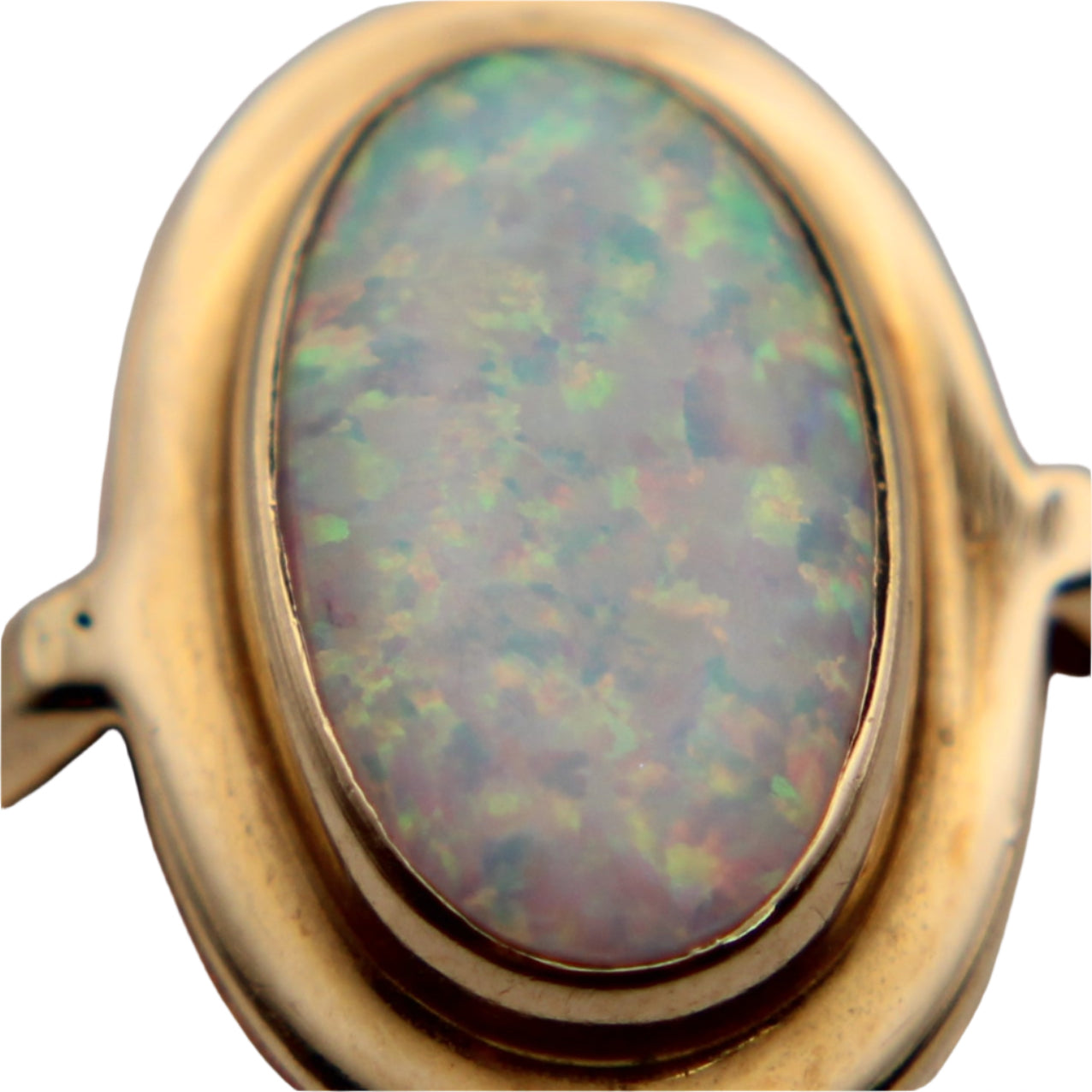 14kt Yellow Gold Opal Oval Bezel October Birthstone Cocktail Ring